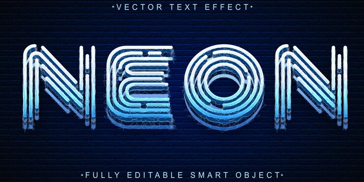 Vector vector de burbujas de neón efecto de texto de objeto inteligente totalmente editable