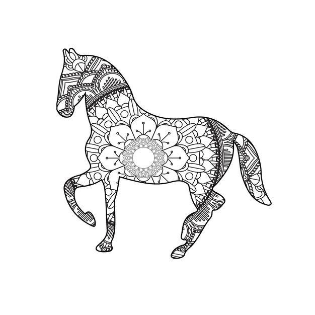 Vector caballo mandala para colorear páginas para niños