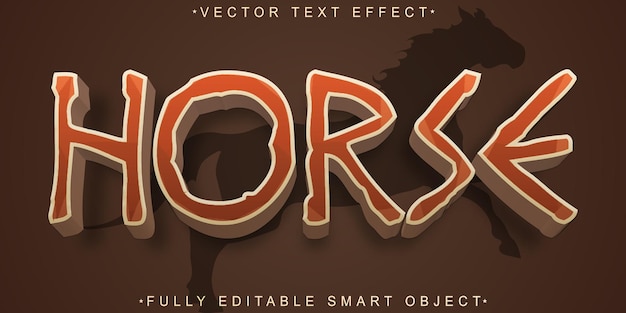 Vector de caballo marrón de dibujos animados Objeto inteligente totalmente editable Efecto de texto