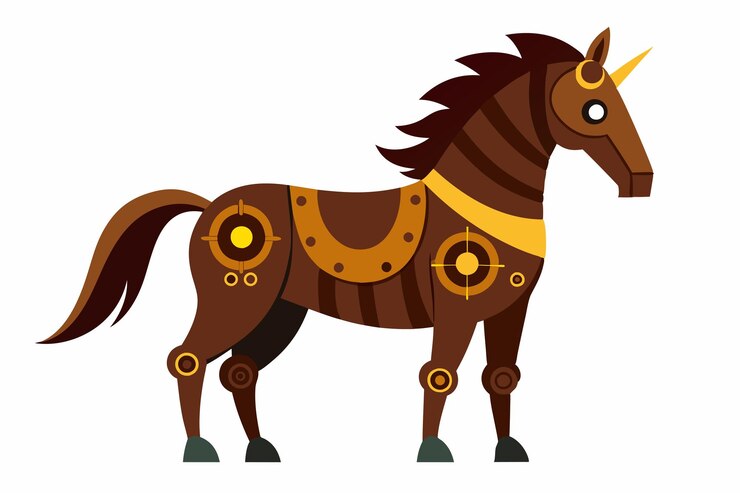 Vector vector de caballo mecánico steampunk en fondo blanco