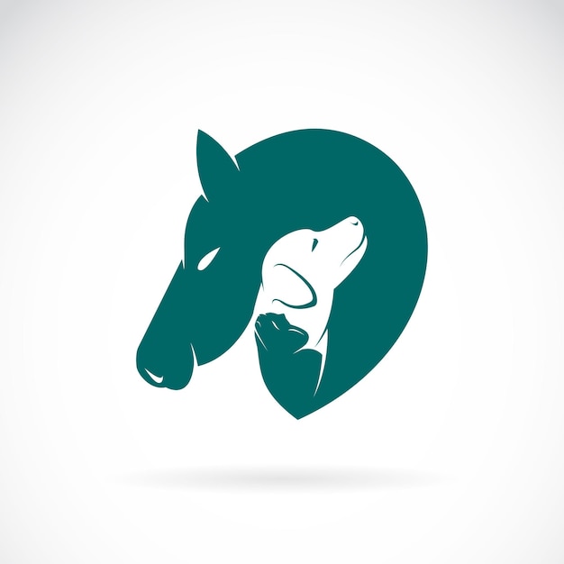 Vector de caballo y perro y gato sobre fondo blanco. Logotipo o icono de mascotas. Ilustración vectorial en capas editable fácil. Animal. Mascota.