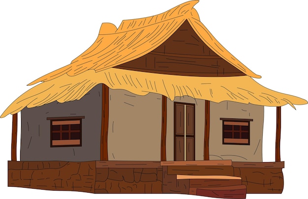 Un vector de una cabaña de pueblo y una casa de pueblo