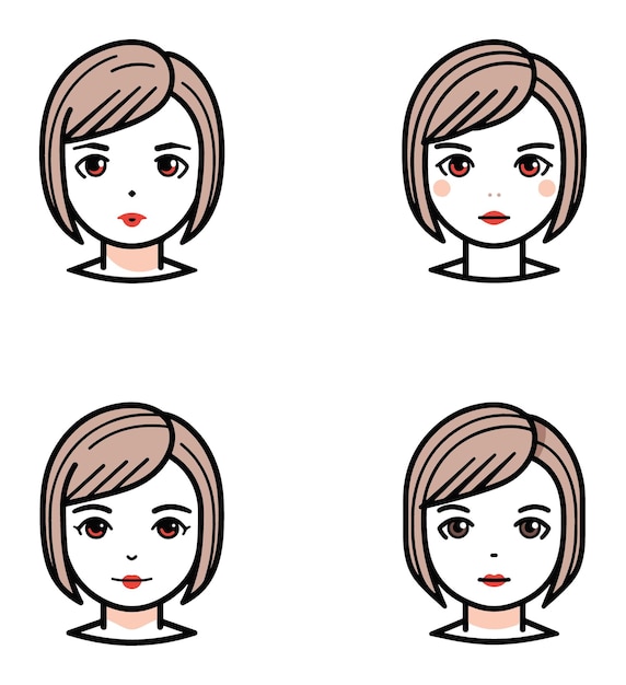 El vector de cabello corto es un paquete de iconos planos mínimos