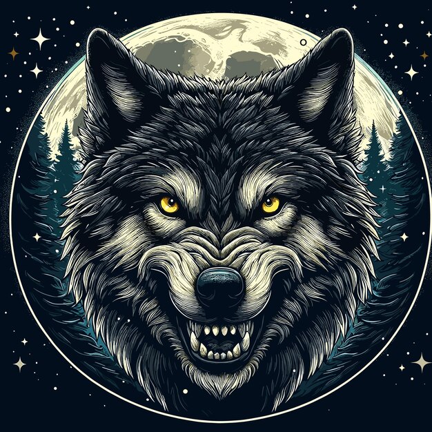 Vector cabeza de lobo enojado negra colorida generada por la ia