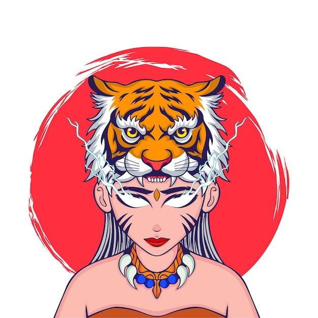 Vector cabeza tigre y cara mujeres vector ilustración diseño