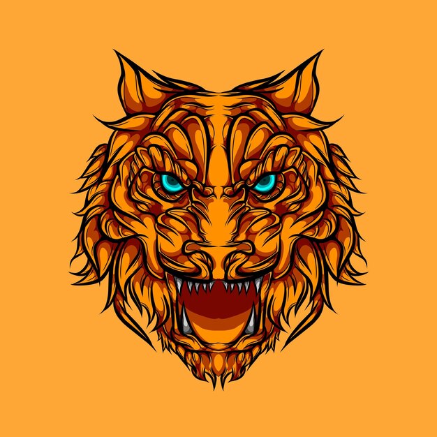 vector de cabeza de tigre enojado sobre fondo naranja