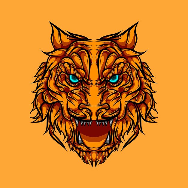 vector de cabeza de tigre enojado sobre fondo naranja