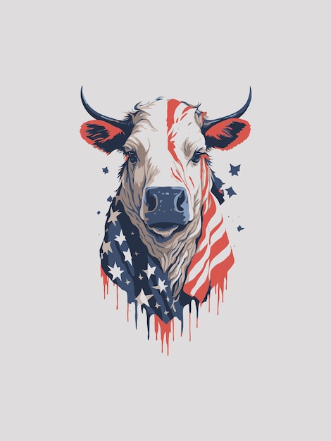 Vector de cabeza de toro con bandera americana