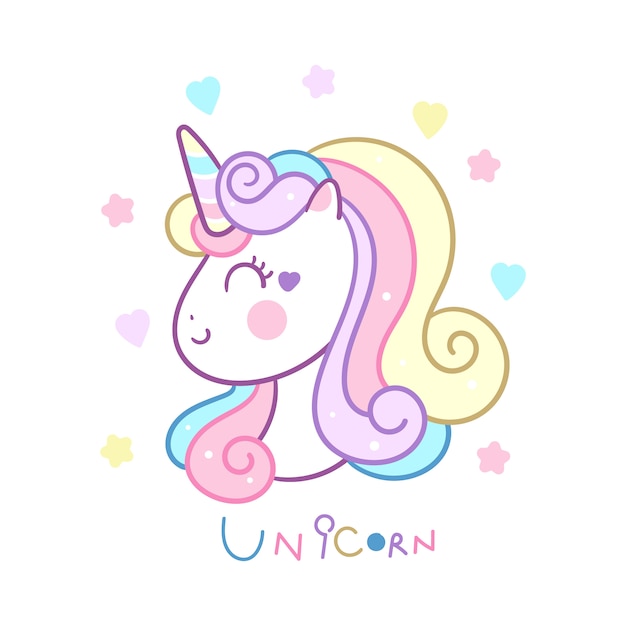 Vector de cabeza de unicornio lindo color pastel