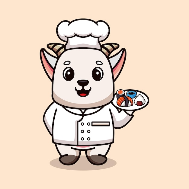 Vector cabra chef mascota logo dibujos animados lindo creativo kawaii