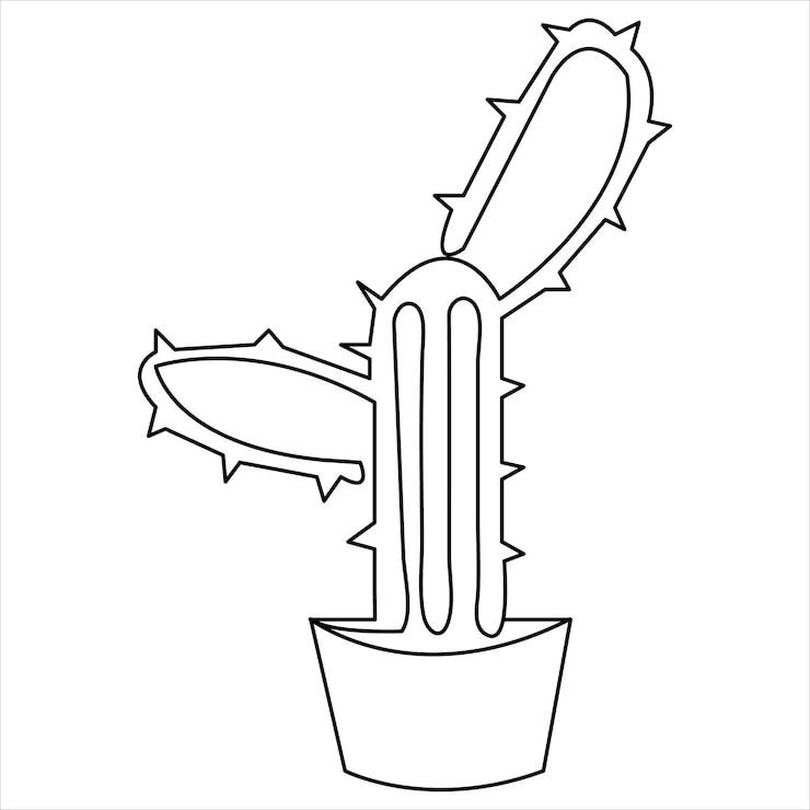 Vector vector de cactus doodle continuo dibujo artístico de una línea y plantas de cactus que describen el diseño minimalista