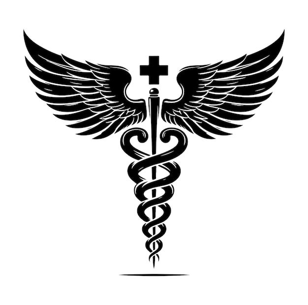 El vector caduceo símbolo de salud el icono de la varita de Asclepio la silueta vectorial de color negro