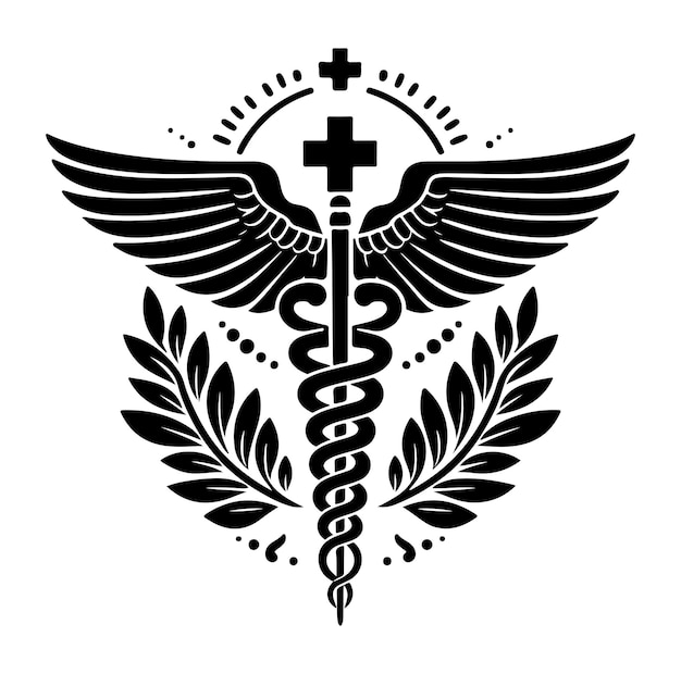 Vector el vector caduceo símbolo de salud el icono de la varita de asclepio la silueta vectorial de color negro