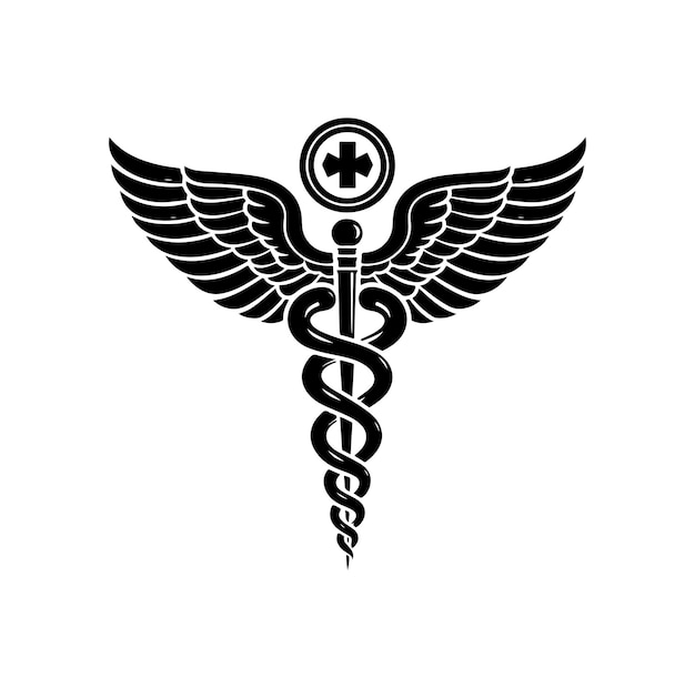 El vector caduceo símbolo de salud el icono de la varita de Asclepio la silueta vectorial de color negro