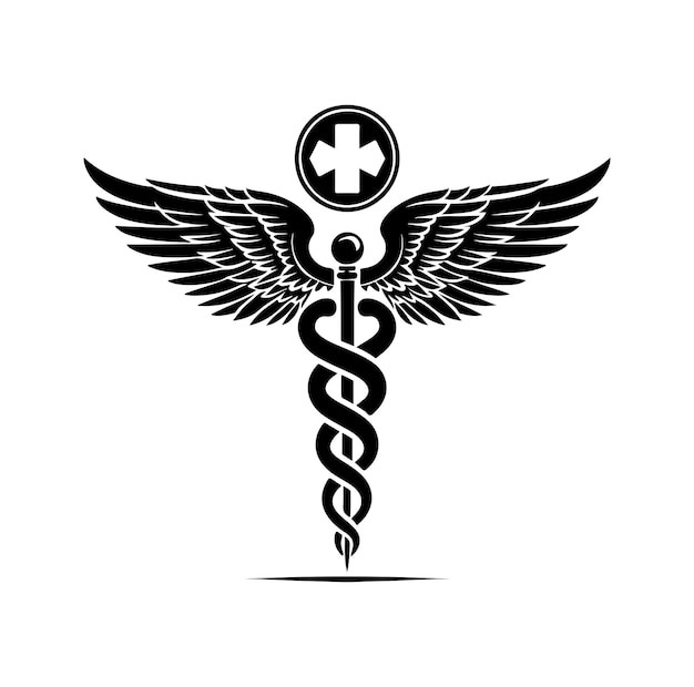 El vector caduceo símbolo de salud el icono de la varita de Asclepio la silueta vectorial de color negro