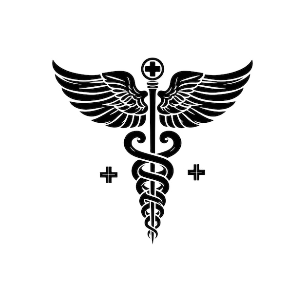 El vector caduceo símbolo de salud el icono de la varita de Asclepio la silueta vectorial de color negro