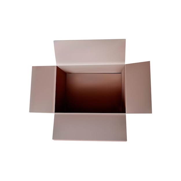 Vector caja abierta, vista superior, ilustración 3D, arte Realistci, simple vacío.