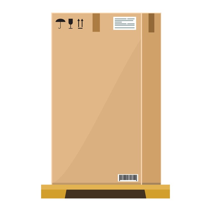 Vector vector caja de cartón alta vacía en palet de madera con diseño de estilo de color plano y sólido