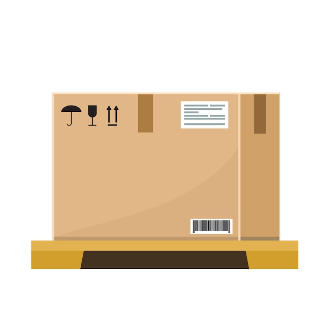 Vector Caja de cartón vacía en palet de madera con diseño de estilo de color plano y sólido