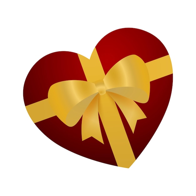 Vector caja de regalo en forma de corazón roja con lazo de oro