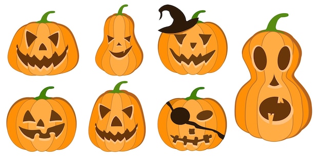 Vector de calabaza de Halloween 7 iconos Emoción Variación Elementos de diseño de estilo plano simple Jack o linterna