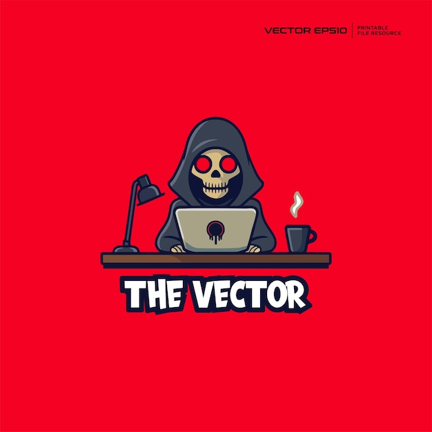 El vector de la calavera del hacker logotipo del personaje de dibujos animados eps10
