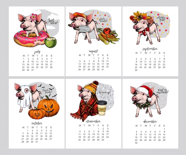 Vector calendario de cerdo.