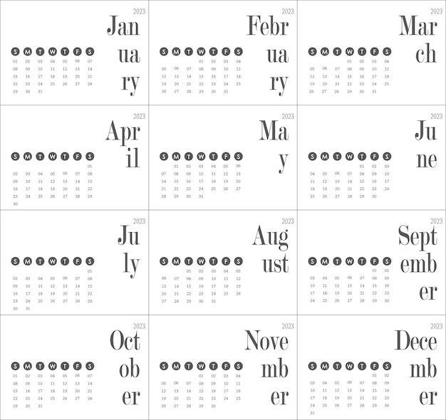 Vector vector de calendario para editar el año 2023