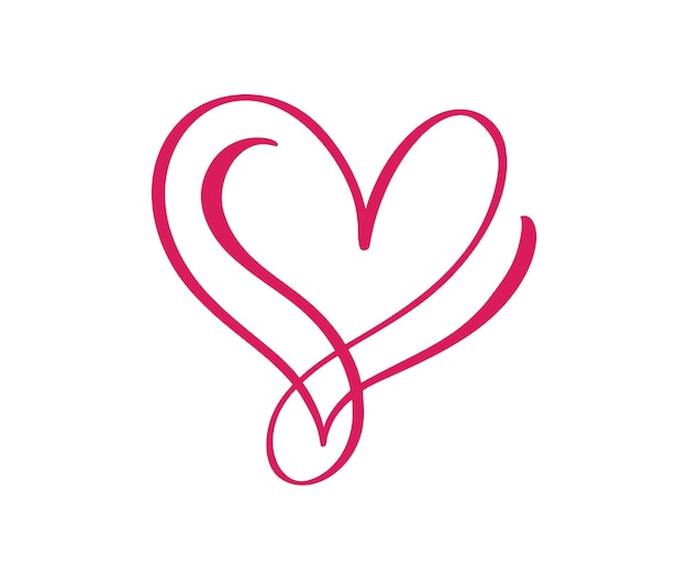 Vector caligrafía corazón amor signo una línea romántico día de San Valentín símbolo vinculado pasión y boda