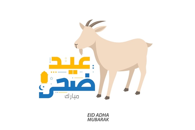 Vector de caligrafía de eid adha mubarak Celebración de la festividad musulmana el sacrificio de una cabra