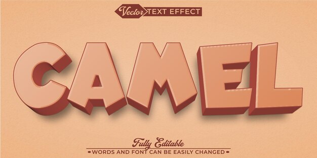 Vector de camello del desierto Efecto de texto de objeto inteligente totalmente editable