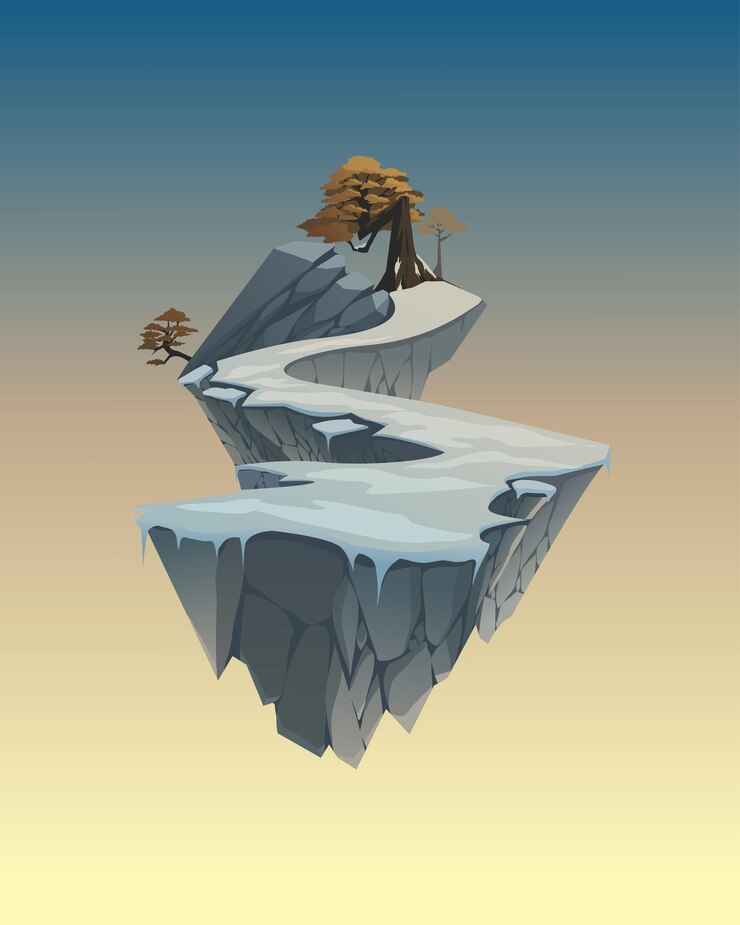 Vector de un camino nevado sobre una isla flotante