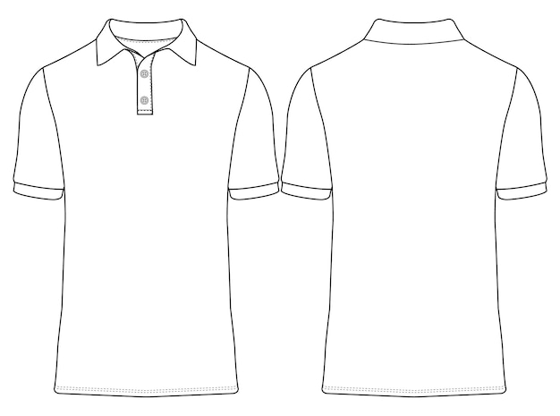 Vector de camisa polo de manga corta Modas boceto plano vistas delanteras y traseras plantilla de ilustración vectorial