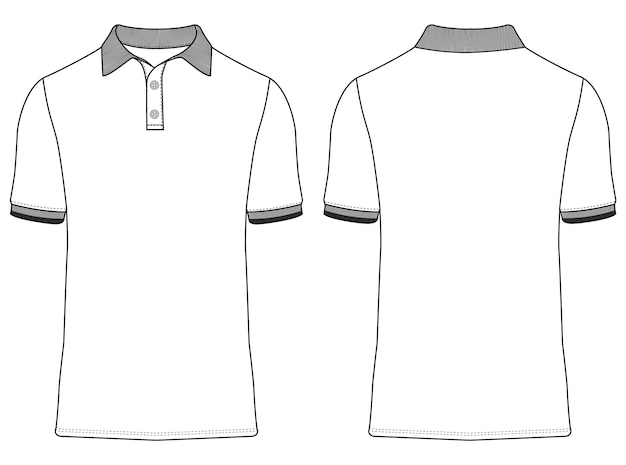 Vector de camisa polo de manga corta Modas boceto plano vistas delanteras y traseras plantilla de ilustración vectorial