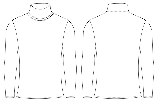 Vector de camiseta de manga larga con cuello de tortuga Ilustración de plantilla vista delantera y trasera