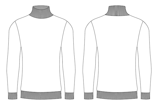 Vector de camiseta de manga larga con cuello de tortuga Ilustración de plantilla vista delantera y trasera