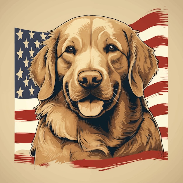 un vector de camiseta de perro con una bandera y un fondo