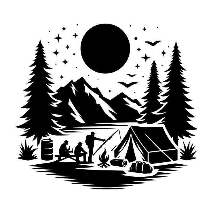 Vector de campamento de silueta negra