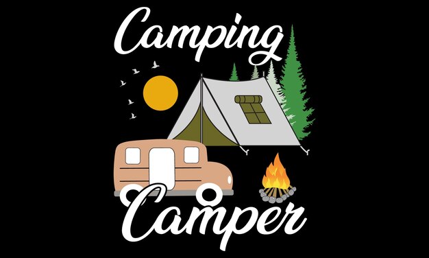 Vector Camping Camiseta Diseño Vector Ilustración Camping senderismo gráficos de aventura al aire libre