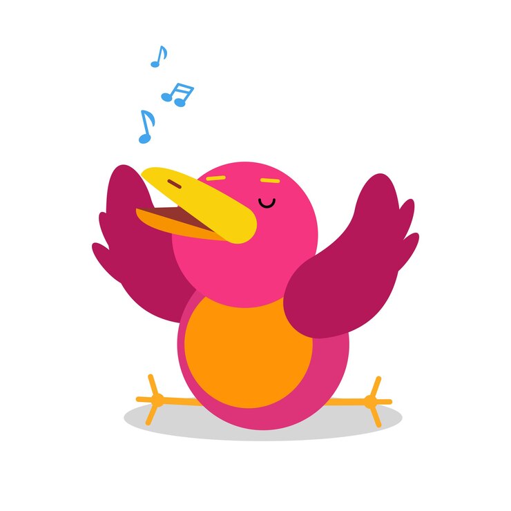 Vector vector de canto de personaje de pájaro de dibujos animados divertido ilustración aislada sobre fondo blanco