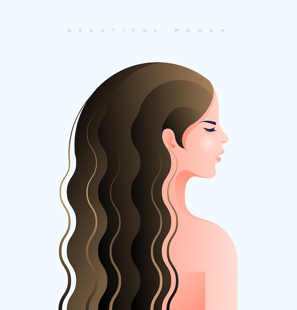 Vector vector de cara lateral linda chica con cabello largo castaño mojado
