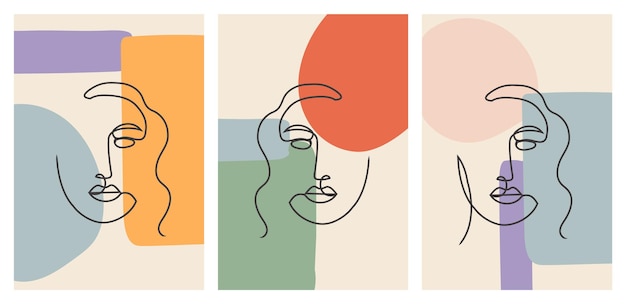 Vector cara línea arte abstracto minimalista para decoración de paredes, carteles, folletos y otros