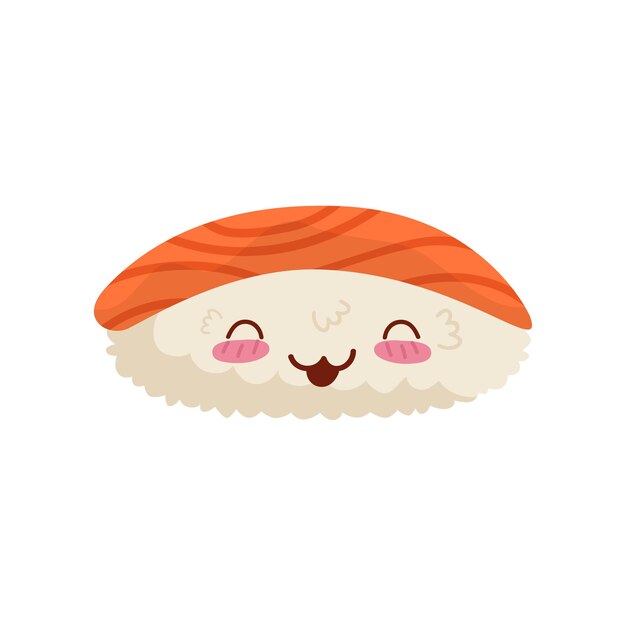 Vector de caracteres de comida japonesa Kawaii lindo sushi ilustración aislada sobre fondo blanco