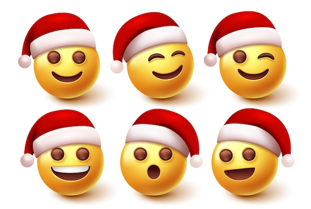 Vector de caracteres emoji santa navidad conjunto de caracteres emojis de santa claus en la expresión facial