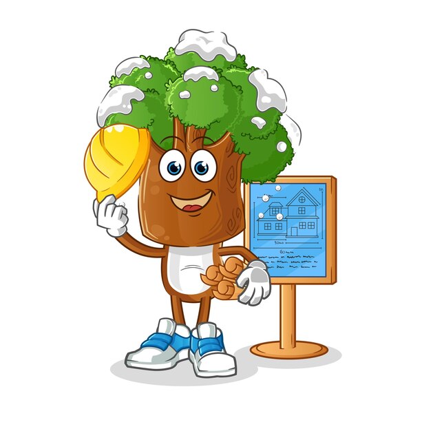 Vector de caracteres de ilustración de arquitecto de dibujos animados de cabeza de árbol
