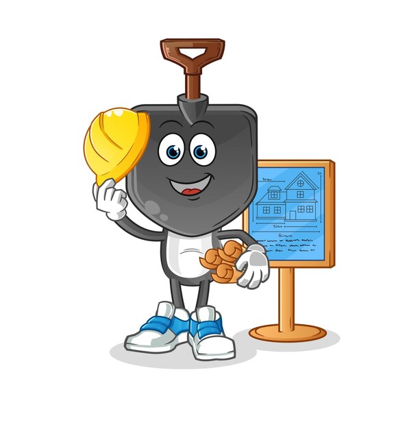 Vector de caracteres de ilustración de arquitecto de dibujos animados de cabeza de pala