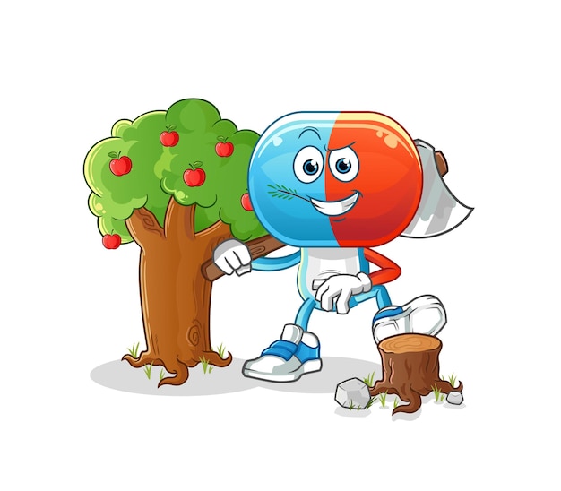 Vector de caracteres de ilustración de carpintero de dibujos animados de cabeza de cápsula