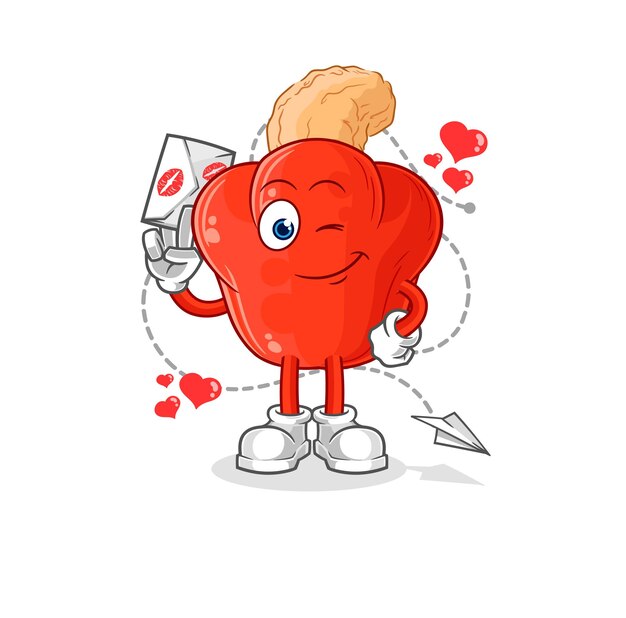 Vector de caracteres de ilustración de carta de amor de asimiento de fruta de marañón