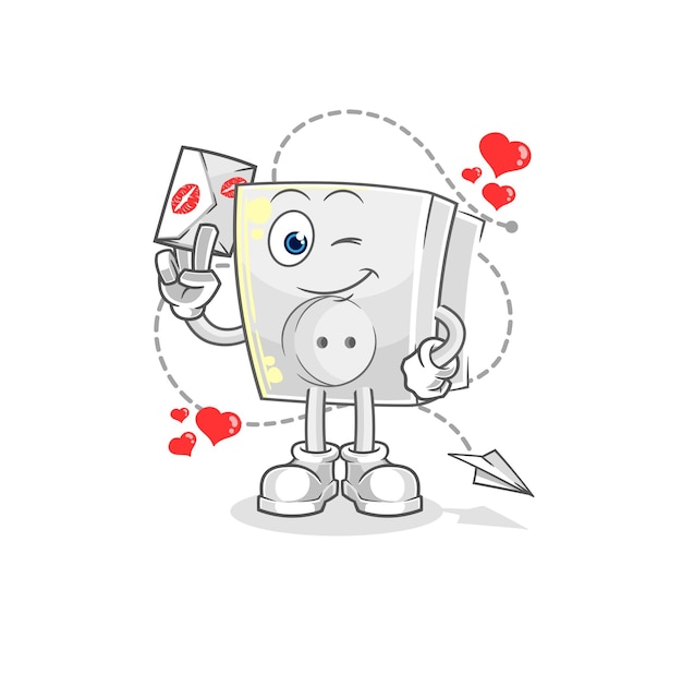 Vector de caracteres de ilustración de carta de amor de toma eléctrica