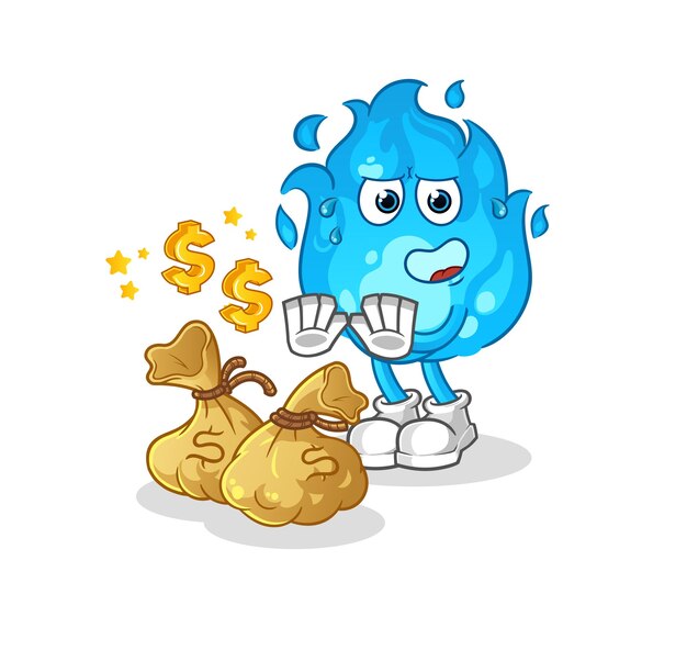 Vector de caracteres de ilustración de dinero de basura de fuego azul